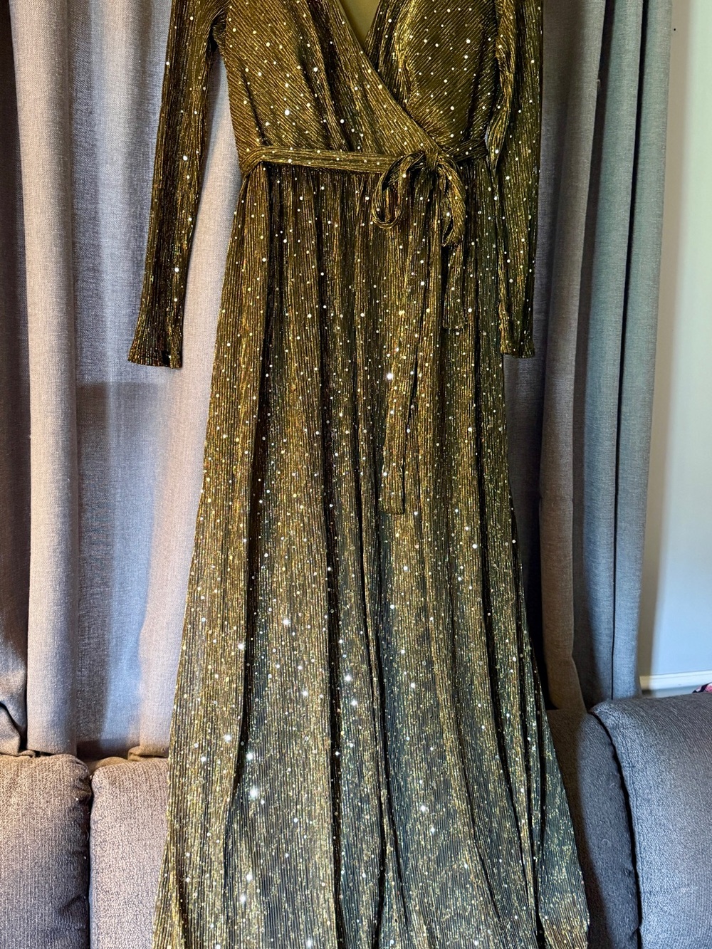 NWOT SHEIN Olive Sequin Maxi Dress